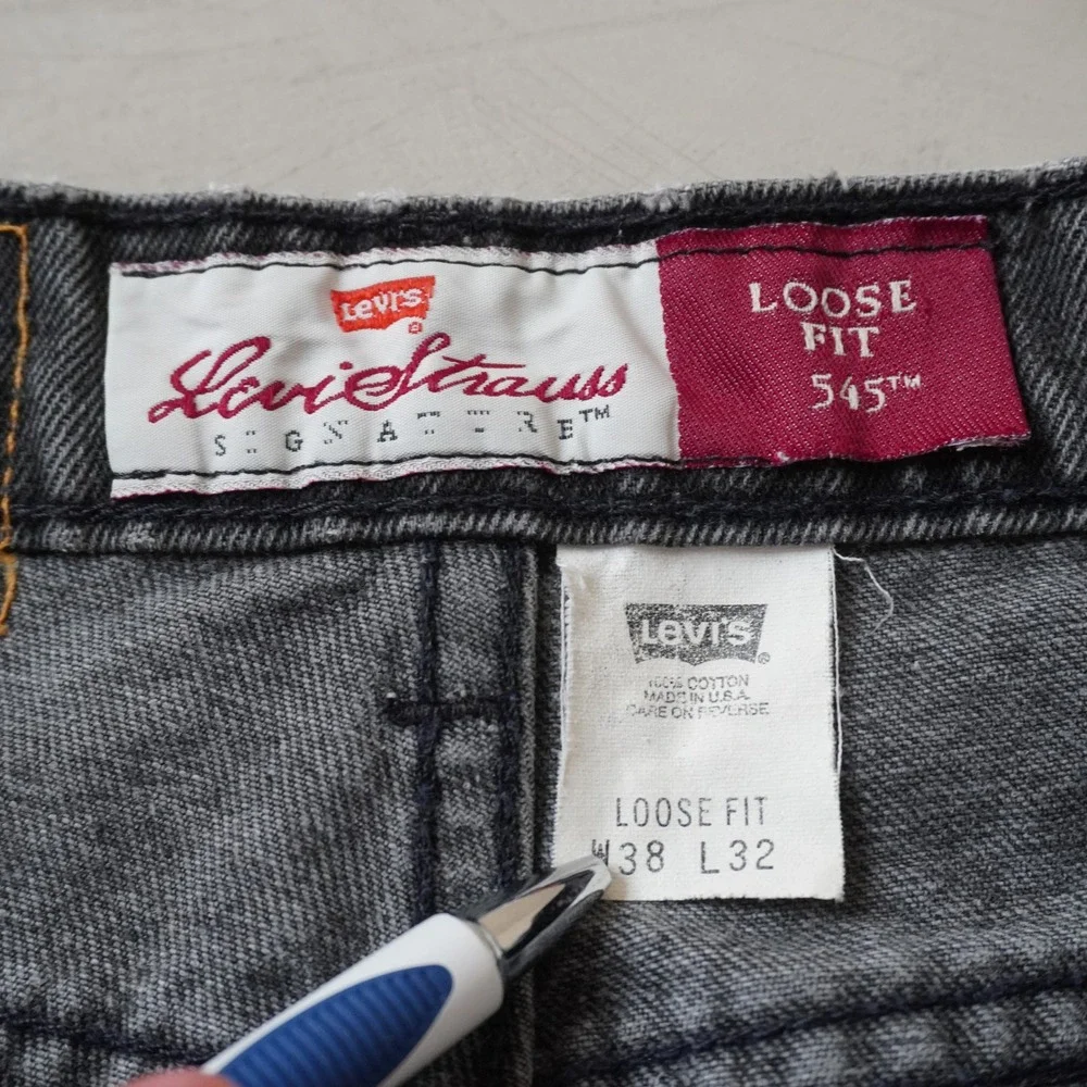 Vintage Levis 545 Jeans 38x32 Mens Black Loose Fit Straight USA Made Denim 90s